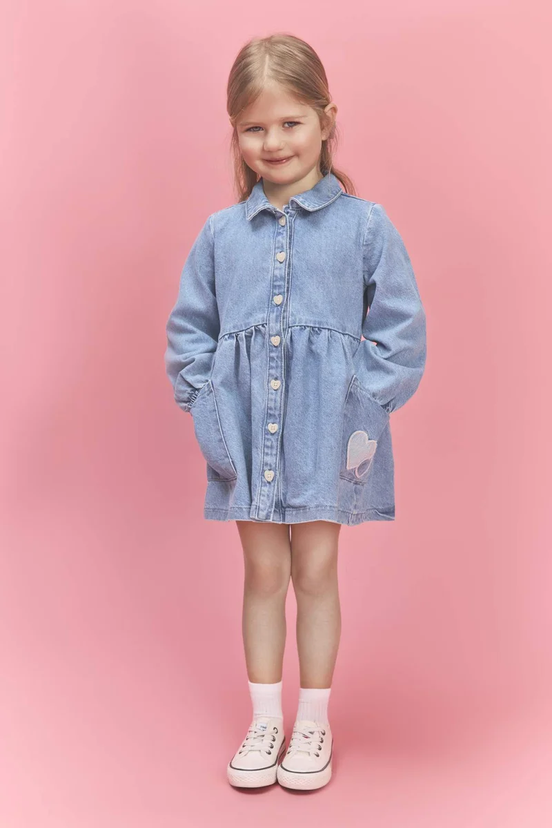 ديفاكتو Baby Girl Long Sleeve Denim Dress