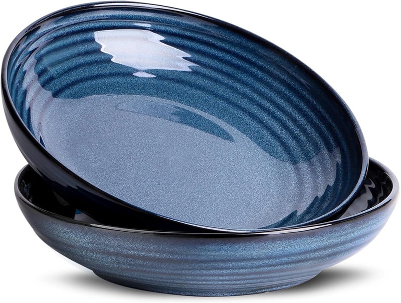 Hasense Pasta Bowls Set of 2 87 Inch Ceramic Salad Serving Bowls for Kitchen 32 Ounce Shallow Bowls for Pasta Soup Salad Dinner Microwave Dishwasher Safe Navy Blue - Image 1