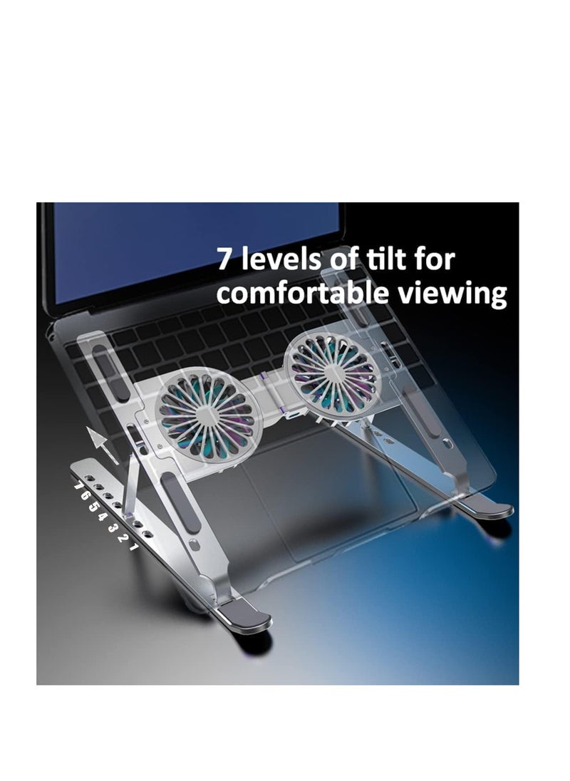 Generic Cellphones Adjustable Laptop Stand with USB Cooling Fan, Computer Holder with Heat Vent, Durable Aluminum Foldable Laptop Stand for MacBook Air Pro/Dell XPS/10-16 Inch Laptops  - Image 3