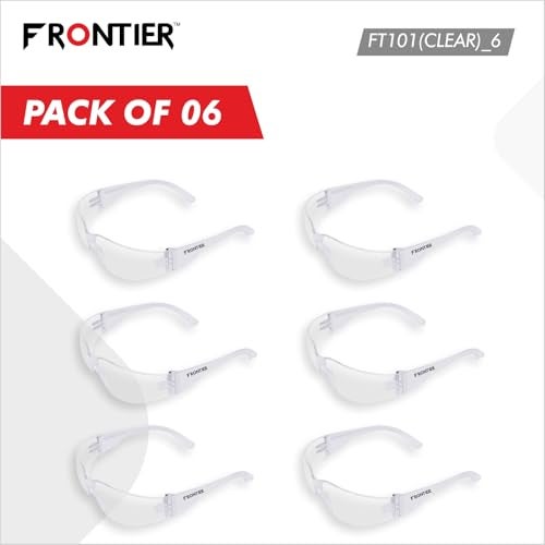 FRONTIER FT101(CLEAR) Lightweight Safety Glasses | Wrap Around Frameless Style with Flexible Temples Safety Eyewear | Polycarbonate Lens with Excellent Field of Vision Safety Goggles | Pack of 6 - Image 3