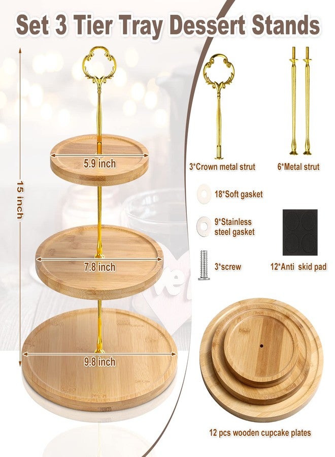 Zopeal Set of 3 Wooden Cupcake Stand 3 Tier Wood Holder Bamboo Wood Dessert Serving Stand Rustic Dessert Table Display Tiered Tray Cupcake Holder for Wedding Farmhouse - Image 2