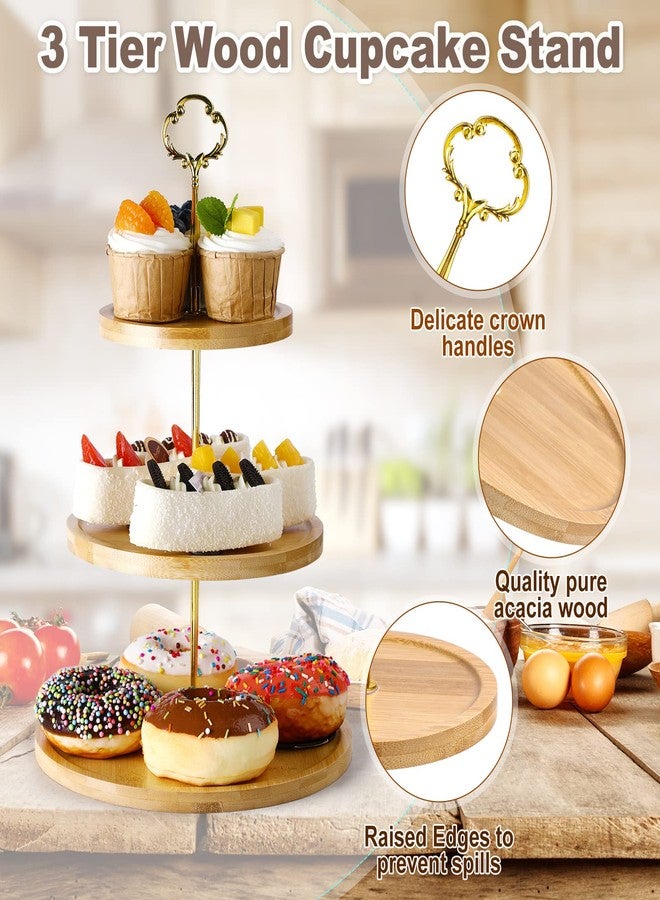 Zopeal Set of 3 Wooden Cupcake Stand 3 Tier Wood Holder Bamboo Wood Dessert Serving Stand Rustic Dessert Table Display Tiered Tray Cupcake Holder for Wedding Farmhouse - Image 4