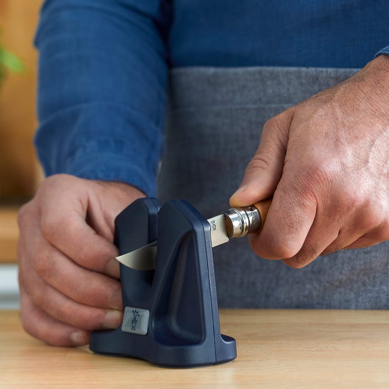 Opinel Manual Sharpener, Portable Compact Knife Maintenance and Sharpening Tool, Self Adjusting Angle, Silicone Padded Base, Blue,One Size,254562 - Image 4