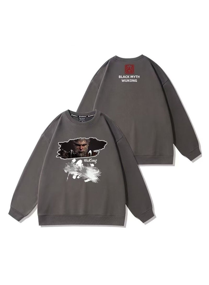 Wukong Black Mythical Loose Round Neck Hoodie 