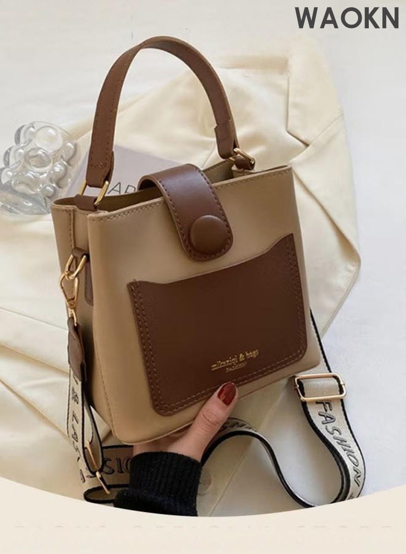 دبليو أيه أو كي أن حقيبة دلو نسائية، حقيبة يد كتف بتصميم دلو من جلد البولي يوريثان مع مقبض علوي وإغلاق بسحاب، حقيبة كتف صغيرة وعصرية مع جيب داخلي بسحاب وحواف وخياطة متقنة، مثالية للاستخدام في المكتب أو المواعدة أو المناسبات اليومية الأخرى، مناسبة للجنسين. - Image 1