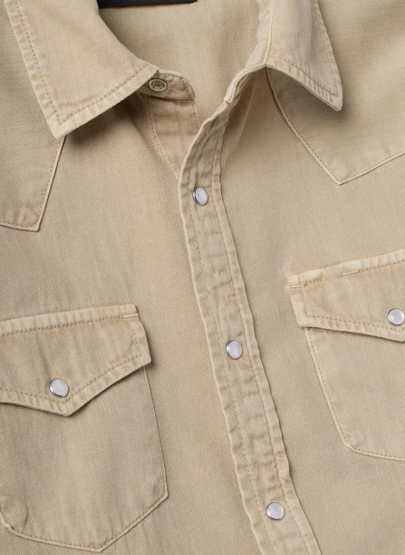 Ovs  OVS Beige Pure Cotton Shirt With Snap Buttons, Regular Fit for Women | Best Price UAE