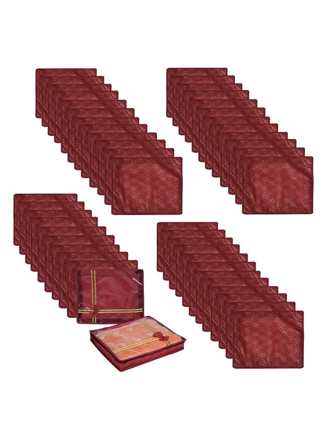 Kuber Industries Pack of 48 Saree Cover | Cloth Packing Bags with Zip | Dress Pouches for Storage | Suit Bags for Women | Saree Organizer for Wardrobe | Bow Golden Printed | 3 Inch | Maroon - Image 1
