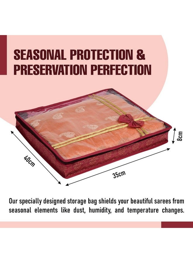 Kuber Industries Pack of 48 Saree Cover | Cloth Packing Bags with Zip | Dress Pouches for Storage | Suit Bags for Women | Saree Organizer for Wardrobe | Bow Golden Printed | 3 Inch | Maroon - Image 3