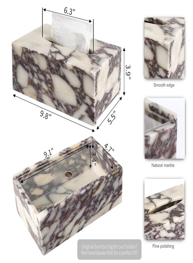 DUANYAN Noble and Light Luxury Natural Travertine Marble Household Tissue Box for Bathroom | Office | Desk | countertop | Vanity | Bedroom | Bedside Table |Calacatta Viola - Image 2