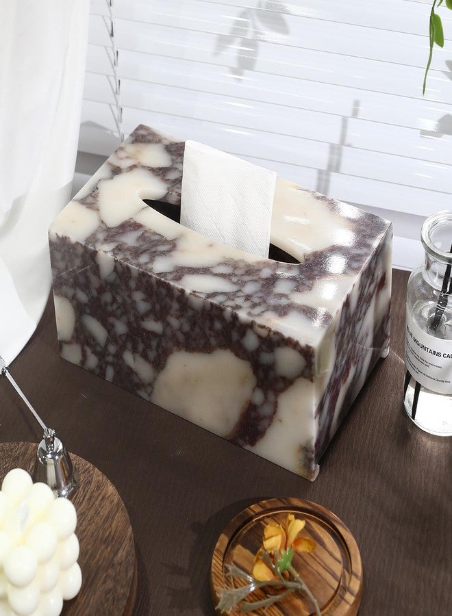 DUANYAN Noble and Light Luxury Natural Travertine Marble Household Tissue Box for Bathroom | Office | Desk | countertop | Vanity | Bedroom | Bedside Table |Calacatta Viola - Image 4