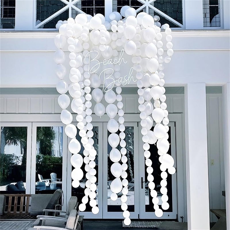 Govpy White Link Balloons, 100PCS Linking Balloons with Tail for Making Balloon Wall Arch and Chains, Pearl Quick Balloon for Wedding Birthday Baby Shower Engagement Graduation Party Decorations (6inch) - Image 5