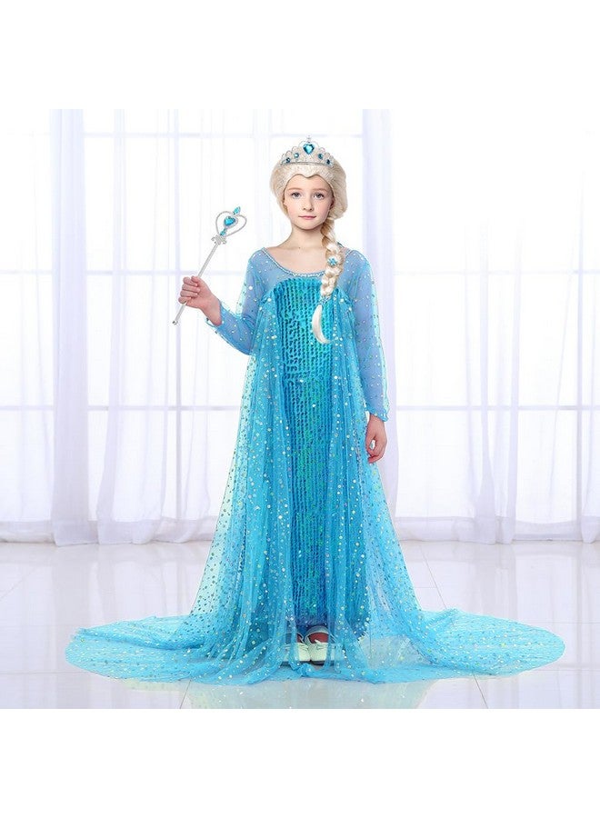 G.C Girls Elsa Dress Costume Princess Dress Up Clothes with Long Cape Kids Toddler Wig Crown Wand Jewelry Necklace Accessories Halloween Cosplay Birthday Party Supplies - Image 2