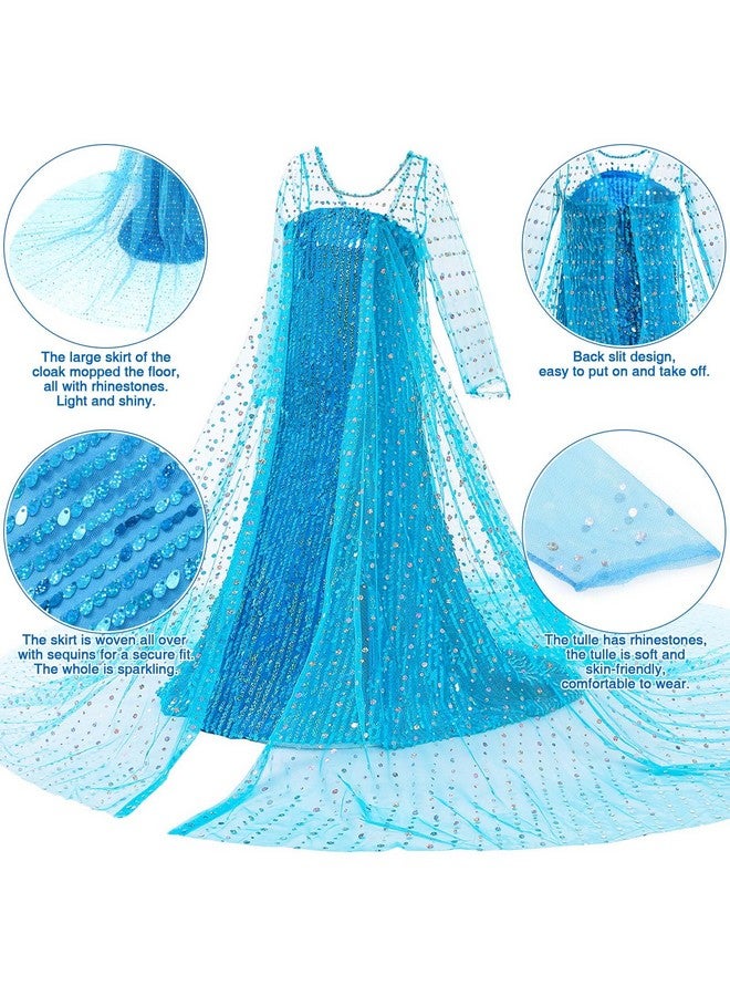 G.C Girls Elsa Dress Costume Princess Dress Up Clothes with Long Cape Kids Toddler Wig Crown Wand Jewelry Necklace Accessories Halloween Cosplay Birthday Party Supplies - Image 5