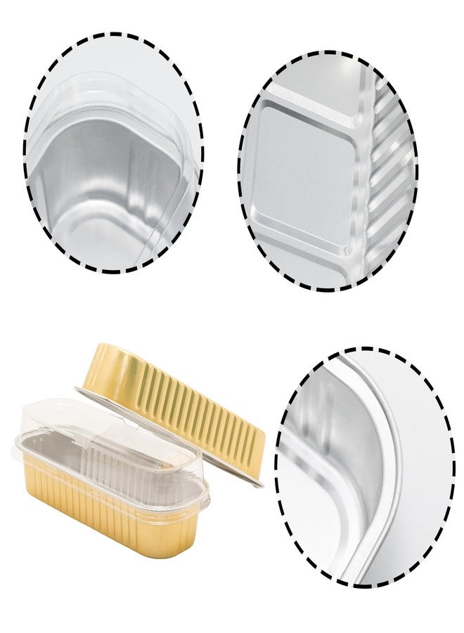 Wuyituart 100 Pack 6.8oz Aluminum Cake Pans with Lids and Spoons Rectangle Mini Loaf Pans Baking Cups Disposable Cupcake Baking Tins with 100 Pcs Plastic Spoons, Gold - Image 3