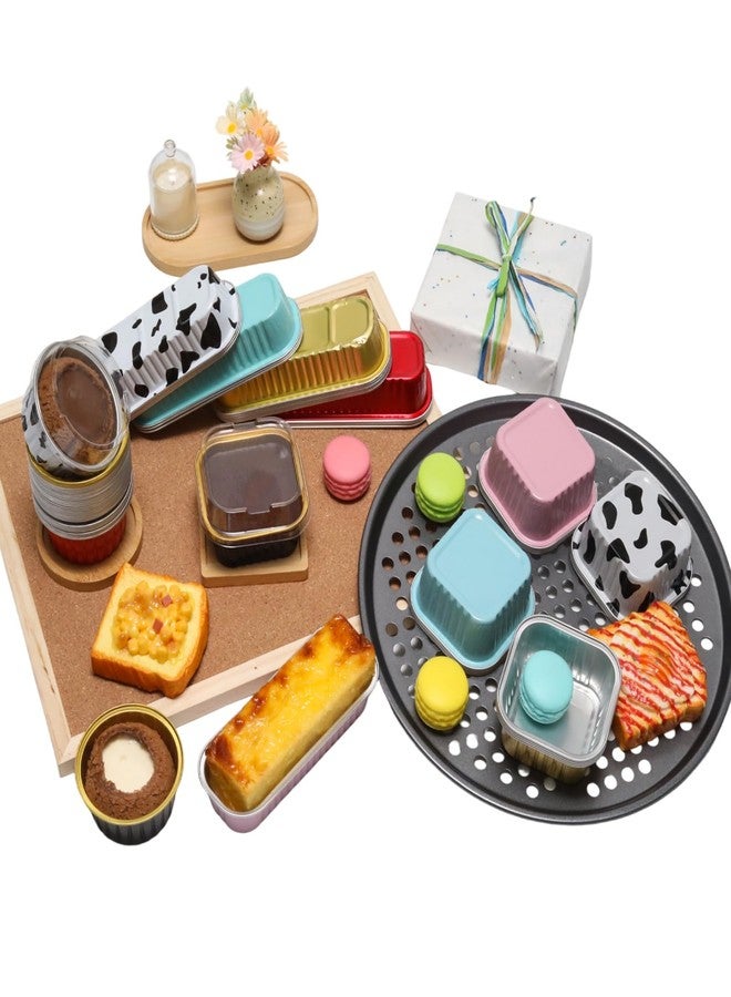 Wuyituart 100 Pack 6.8oz Aluminum Cake Pans with Lids and Spoons Rectangle Mini Loaf Pans Baking Cups Disposable Cupcake Baking Tins with 100 Pcs Plastic Spoons, Gold - Image 4