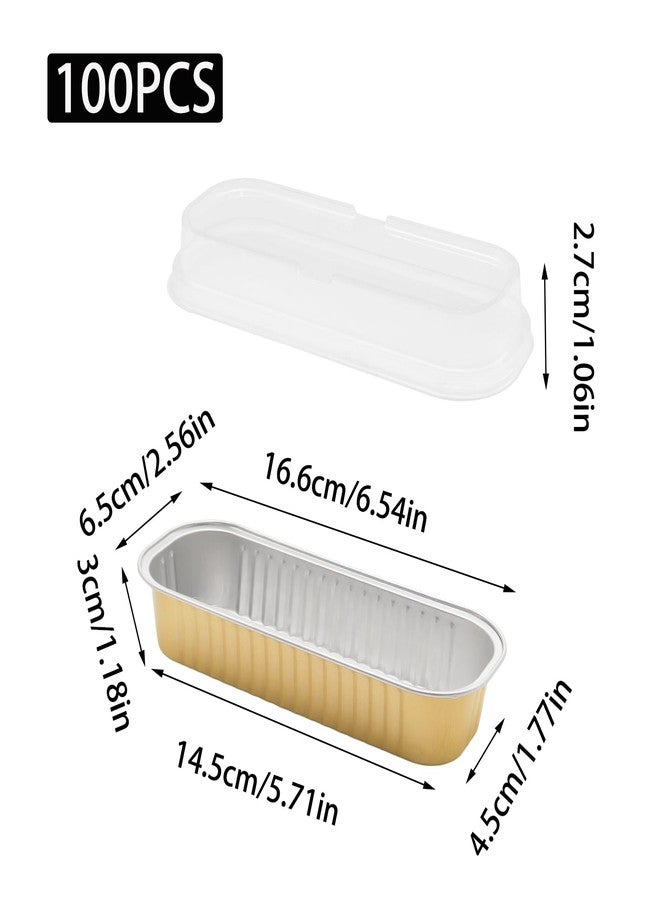 Wuyituart 100 Pack 6.8oz Aluminum Cake Pans with Lids and Spoons Rectangle Mini Loaf Pans Baking Cups Disposable Cupcake Baking Tins with 100 Pcs Plastic Spoons, Gold - Image 2