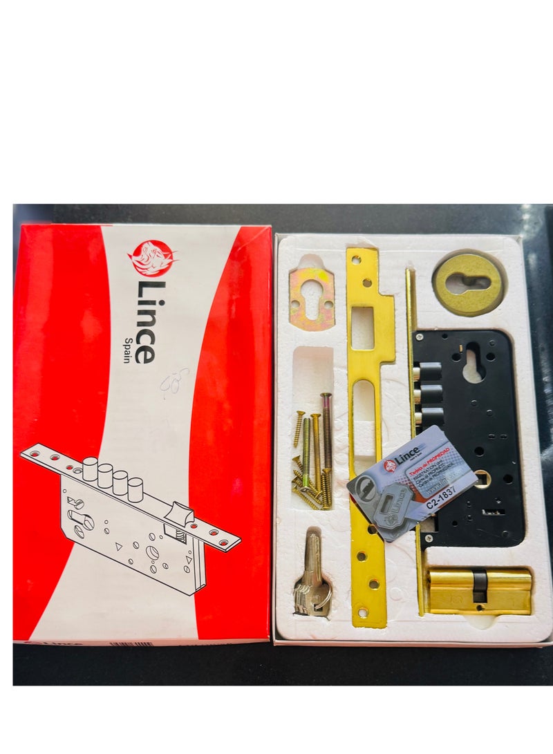 LINCE High-Security Computer Cylinder Door Lock – Solid Brass – 5 Keys – 2-Pin & 4-Steel Bars – Gold Finish – Made in Spain - Image 1