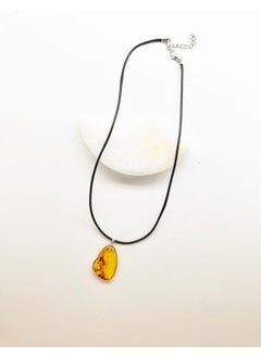 Kehribar Point Leather Rope Drop Amber Necklace  - Image 1