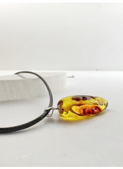 Kehribar Point Leather Rope Drop Amber Necklace  - Image 2