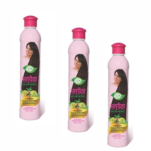 Meghdoot Ayurvedic Satreetha Shampoo Enriched With Natural Extracts of Amla, Reetha & Bhringraj For Hair Fall Control & Scalp Acne, Healthy & Strong Hair, Men & Women, 150ml Each (Pack of 3) - Image 1