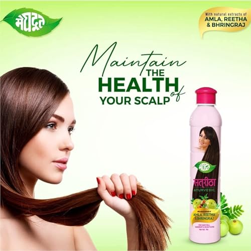Meghdoot Ayurvedic Satreetha Shampoo Enriched With Natural Extracts of Amla, Reetha & Bhringraj For Hair Fall Control & Scalp Acne, Healthy & Strong Hair, Men & Women, 150ml Each (Pack of 3) - Image 5