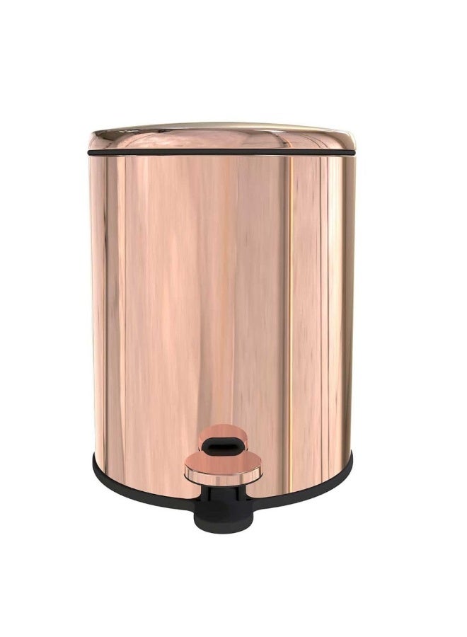 بريمانوفا سلة نفايات بدواسة قدم سعة 6 لتر من الستانلس ستيل بغطاء يغلق بلطف وسلة داخلية – سلة قمامة مدمجة للحمام، المطبخ، المكتب، غرفة النوم والصالة (ذهبي وردي) - Image 1