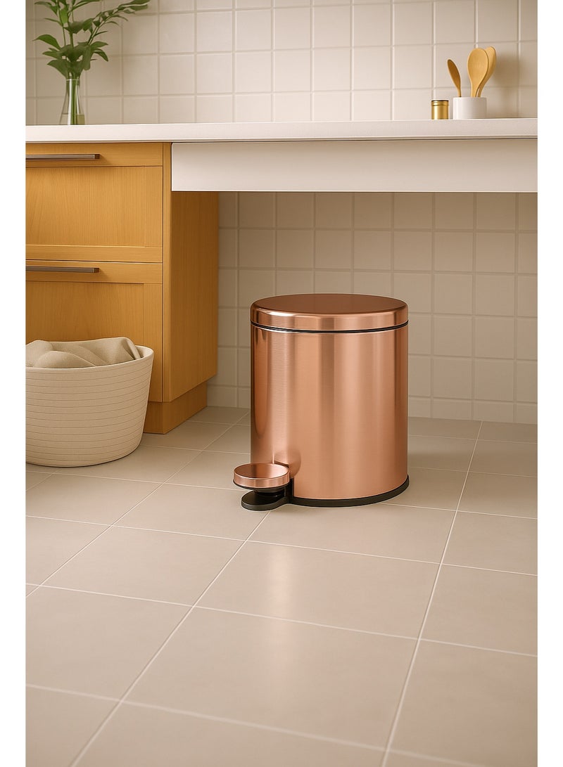 بريمانوفا سلة نفايات بدواسة قدم سعة 6 لتر من الستانلس ستيل بغطاء يغلق بلطف وسلة داخلية – سلة قمامة مدمجة للحمام، المطبخ، المكتب، غرفة النوم والصالة (ذهبي وردي) - Image 3