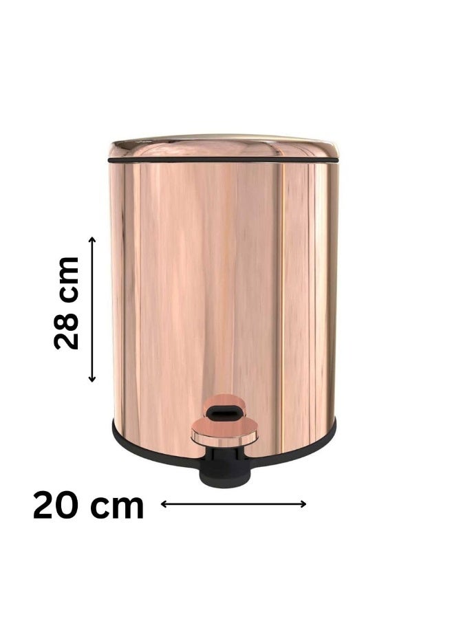 بريمانوفا سلة نفايات بدواسة قدم سعة 6 لتر من الستانلس ستيل بغطاء يغلق بلطف وسلة داخلية – سلة قمامة مدمجة للحمام، المطبخ، المكتب، غرفة النوم والصالة (ذهبي وردي) - Image 5