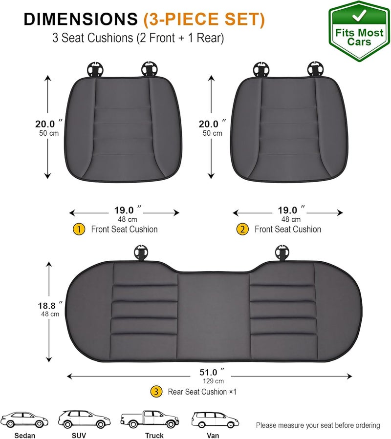 kingphenix 3-Piece Car Seat Cushion Set, 1.2inch Memory Foam Comfort, 2 Front Automotive Seat Cushions + Rear Bench Cushion, Non-Slip Bottom, Fits Sedan SUV Truck Van, Car & Office Chair, Dark Grey - Image 5