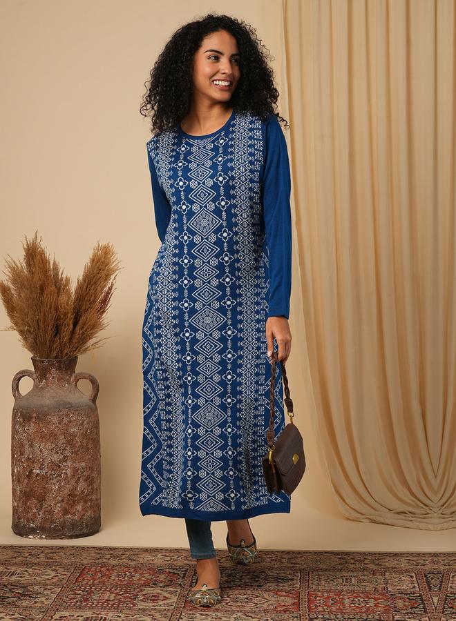 globus Weave Knitted Loose Fit Calf Length Winter Wear Kurta - Image 1