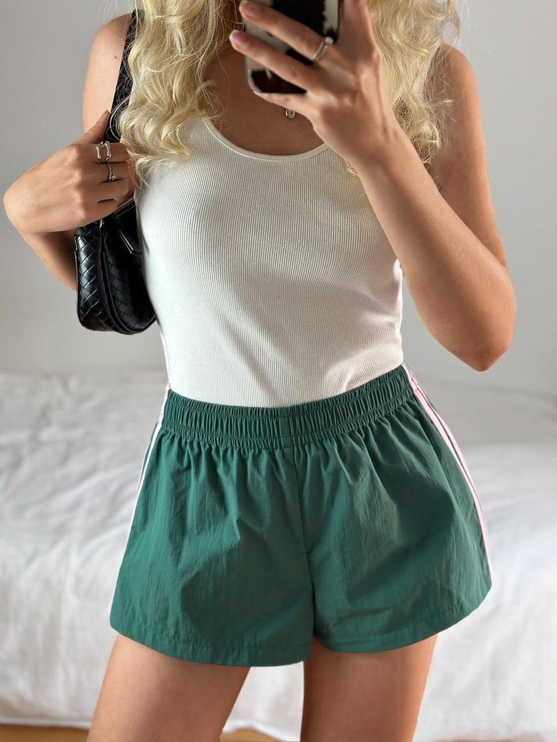 MakeMeChic Women's Striped Summer Shorts Wide Leg Workout Running Shrots Lounge Track Shorts Green Small - Image 5