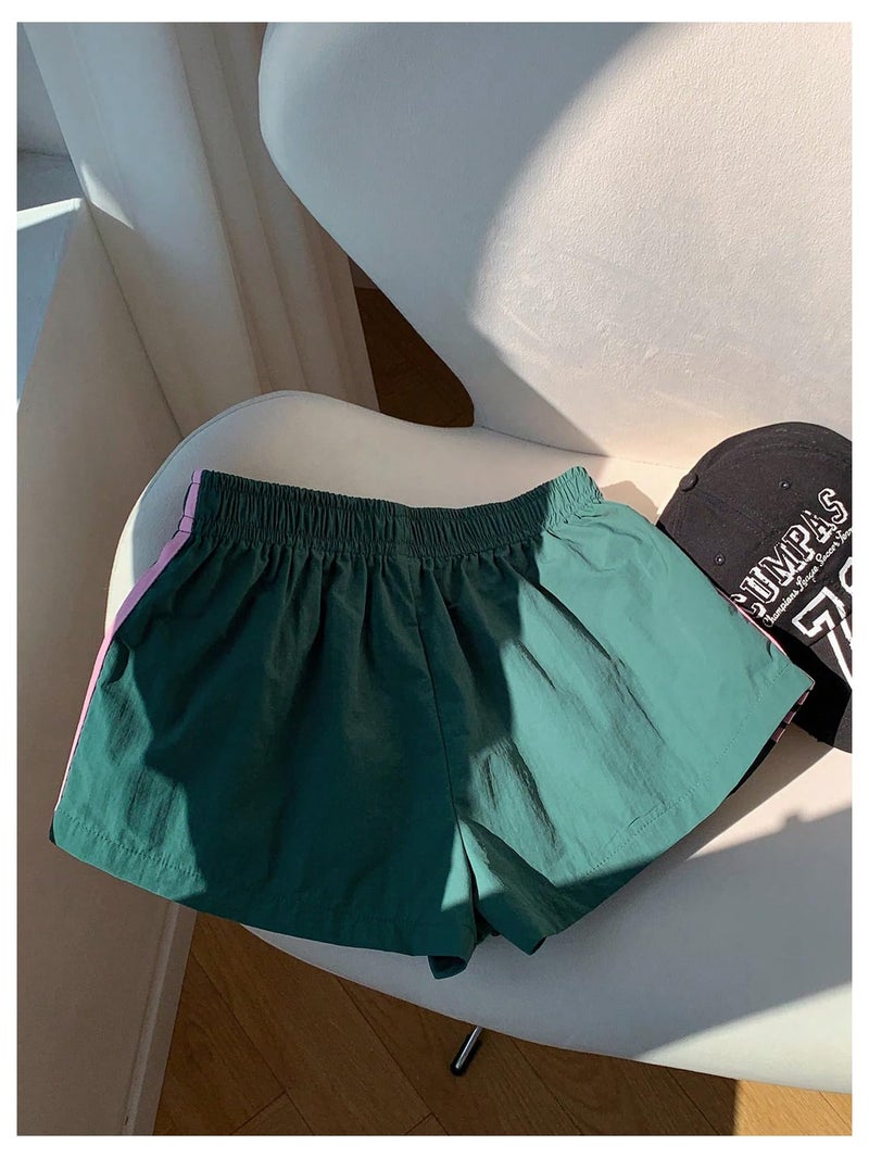 MakeMeChic Women's Striped Summer Shorts Wide Leg Workout Running Shrots Lounge Track Shorts Green Small - Image 2