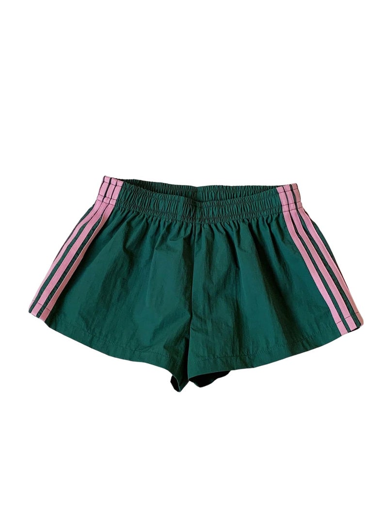 MakeMeChic Women's Striped Summer Shorts Wide Leg Workout Running Shrots Lounge Track Shorts Green Small - Image 1