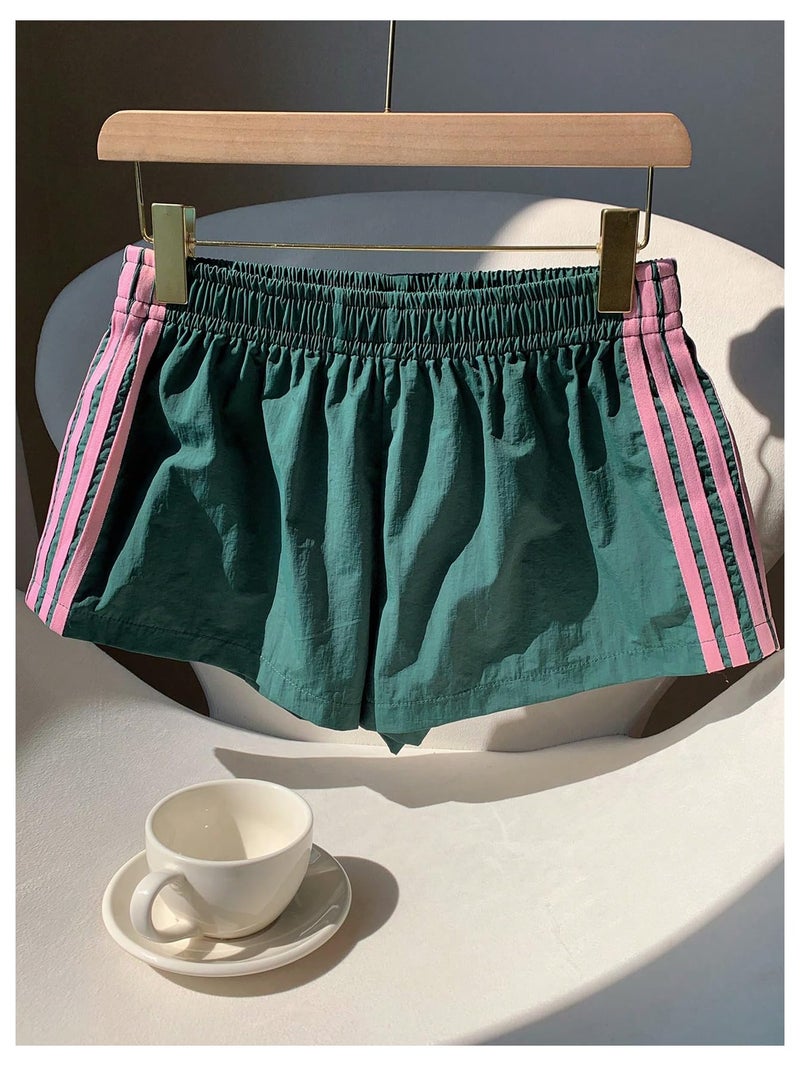 MakeMeChic Women's Striped Summer Shorts Wide Leg Workout Running Shrots Lounge Track Shorts Green Small - Image 4