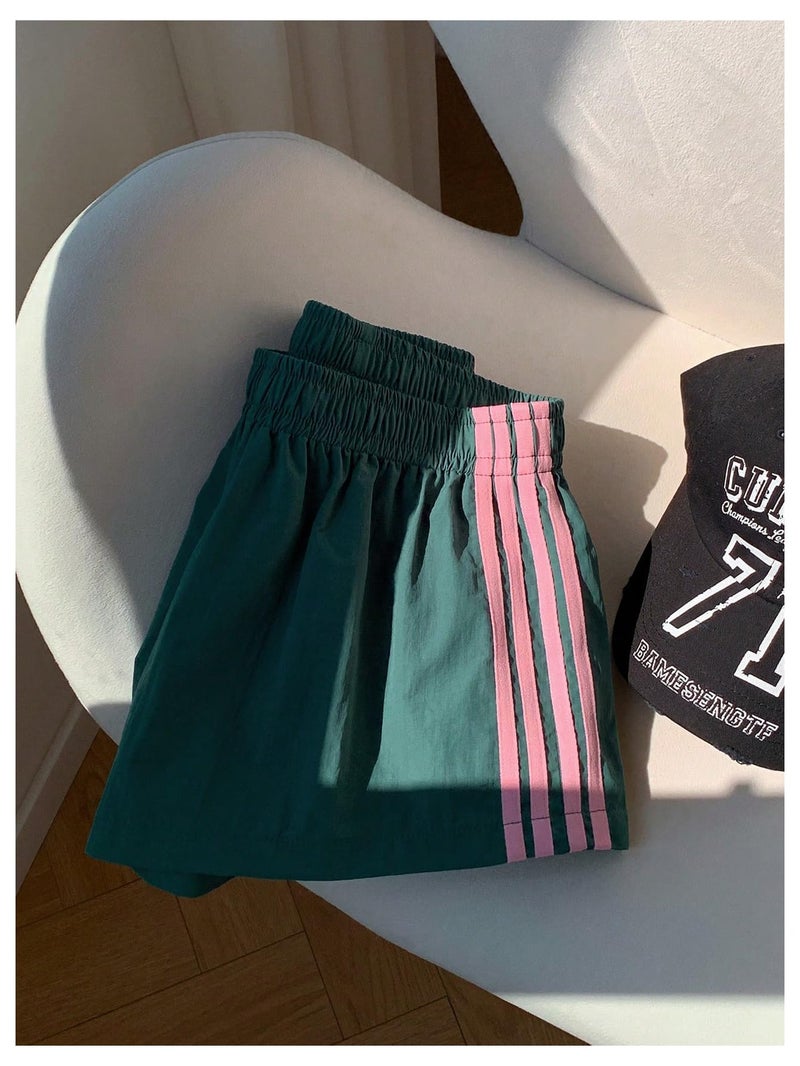 MakeMeChic Women's Striped Summer Shorts Wide Leg Workout Running Shrots Lounge Track Shorts Green Small - Image 3