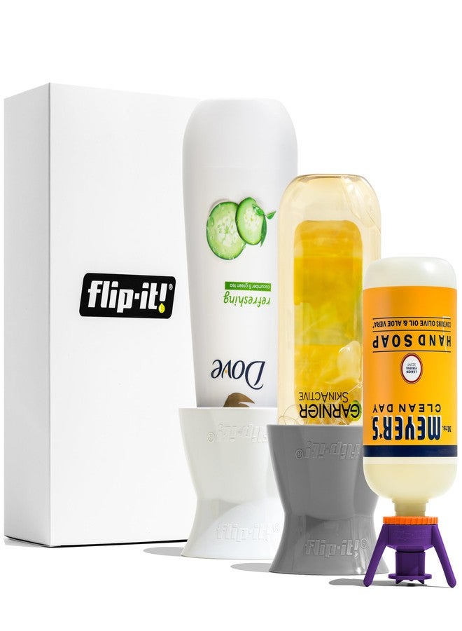 Flip-it! Super Set Universal Bottle Emptying Kit - Maximize Every Drop with Flip-It! 6 XL Base Caps, 6 Adapters, and 2 Flip Top Bottle Stands (Bright) - Image 1