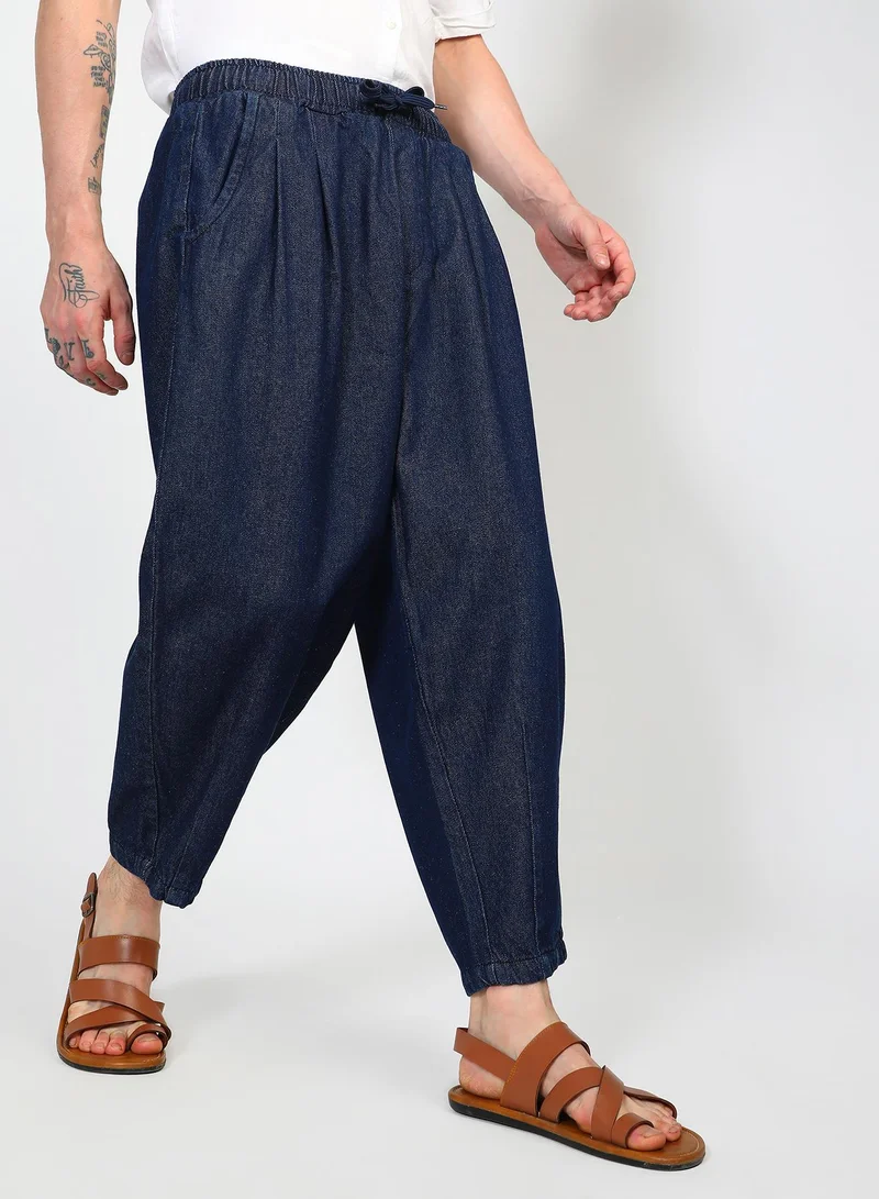 Campus Sutra Men's Navy Blue Slouched Ankle-Length Denim Jeans