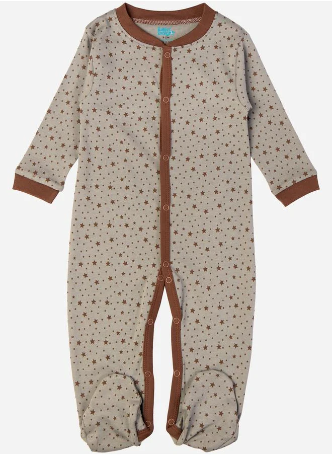Babies Basic Printed Cotton Long Sleeves Sleepsuit