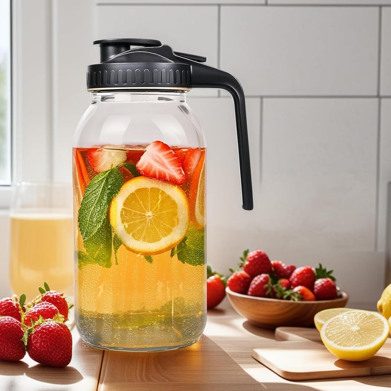 Hoofess 3 Pack 64oz Glass Mason Jar Pitcher with Airtight Lid and Handle – Wide Mouth, Leak-Proof, Ideal for Sun Tea, Cold Brew, Lemonade, Iced Coffee, Milk, and Water - Image 2