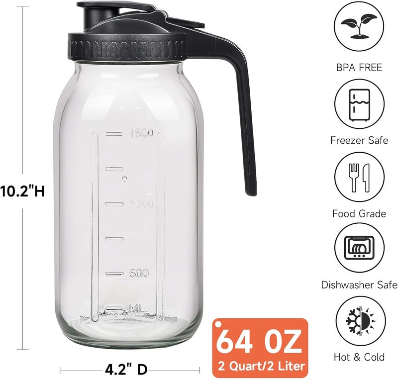 Hoofess 3 Pack 64oz Glass Mason Jar Pitcher with Airtight Lid and Handle – Wide Mouth, Leak-Proof, Ideal for Sun Tea, Cold Brew, Lemonade, Iced Coffee, Milk, and Water - Image 3