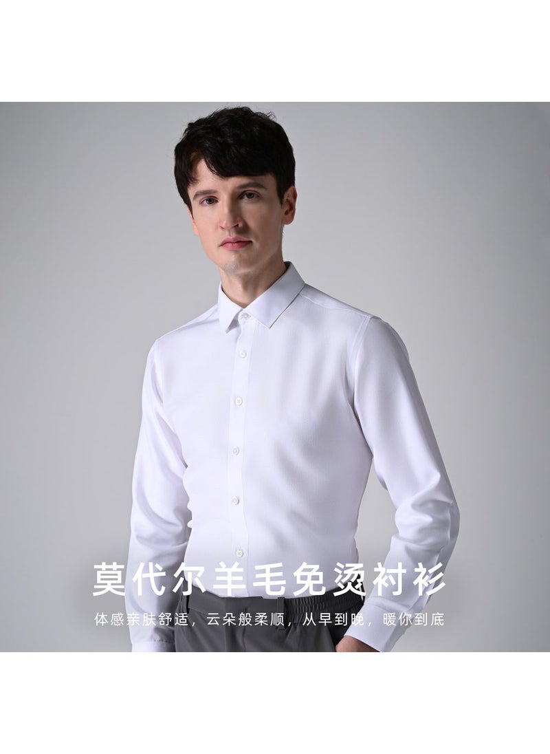 Generic - Modal Wool Mix Mens Long Sleeve Non-Iron Shirt Pure White - Image 1