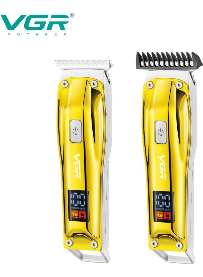 VGR V-956 Professional Rechargeable cordless Hair Trimmer with LED Display, Stainless steel Blades, USB Charging cable, 3 Guide Combs for men Runtime: 100 mins, 500 mAh Li-ion Battery, Gold GOLD - Image 2