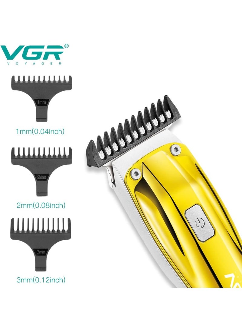 VGR V-956 Professional Rechargeable cordless Hair Trimmer with LED Display, Stainless steel Blades, USB Charging cable, 3 Guide Combs for men Runtime: 100 mins, 500 mAh Li-ion Battery, Gold GOLD - Image 4