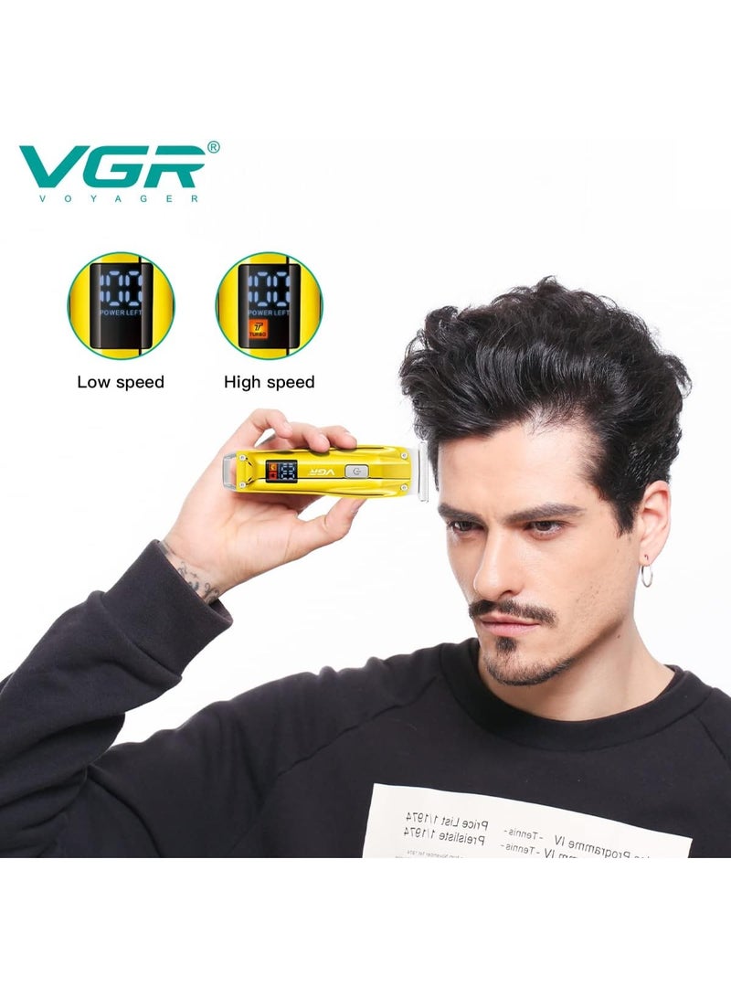 VGR V-956 Professional Rechargeable cordless Hair Trimmer with LED Display, Stainless steel Blades, USB Charging cable, 3 Guide Combs for men Runtime: 100 mins, 500 mAh Li-ion Battery, Gold GOLD - Image 5