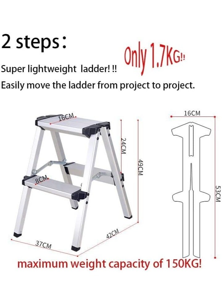 ميل روز سلم ميلروز القابل للطي من الألومنيوم - مقعد من درجتين وثلاث درجات مع دواسات عريضة مضادة للانزلاق، سلم خفيف الوزن وقابل للحمل متعدد الاستخدامات للمنزل والمطبخ - Image 3
