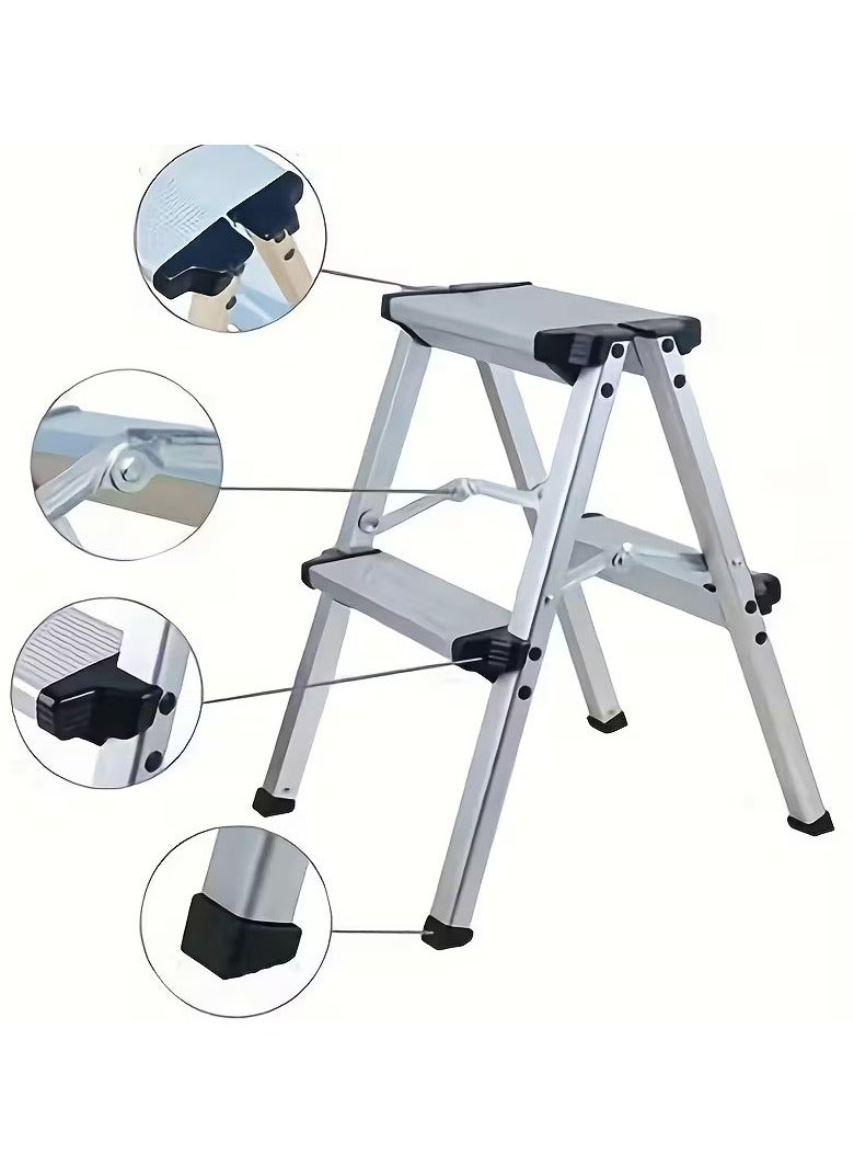 ميل روز سلم ميلروز القابل للطي من الألومنيوم - مقعد من درجتين وثلاث درجات مع دواسات عريضة مضادة للانزلاق، سلم خفيف الوزن وقابل للحمل متعدد الاستخدامات للمنزل والمطبخ - Image 4