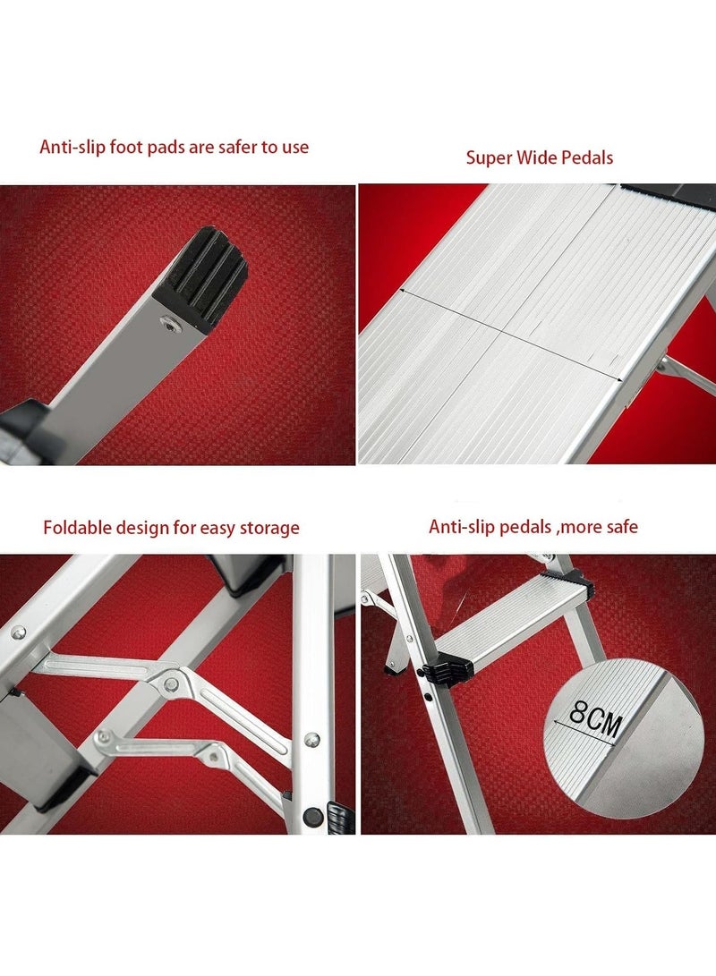 ميل روز سلم ميلروز القابل للطي من الألومنيوم - مقعد من درجتين وثلاث درجات مع دواسات عريضة مضادة للانزلاق، سلم خفيف الوزن وقابل للحمل متعدد الاستخدامات للمنزل والمطبخ - Image 5