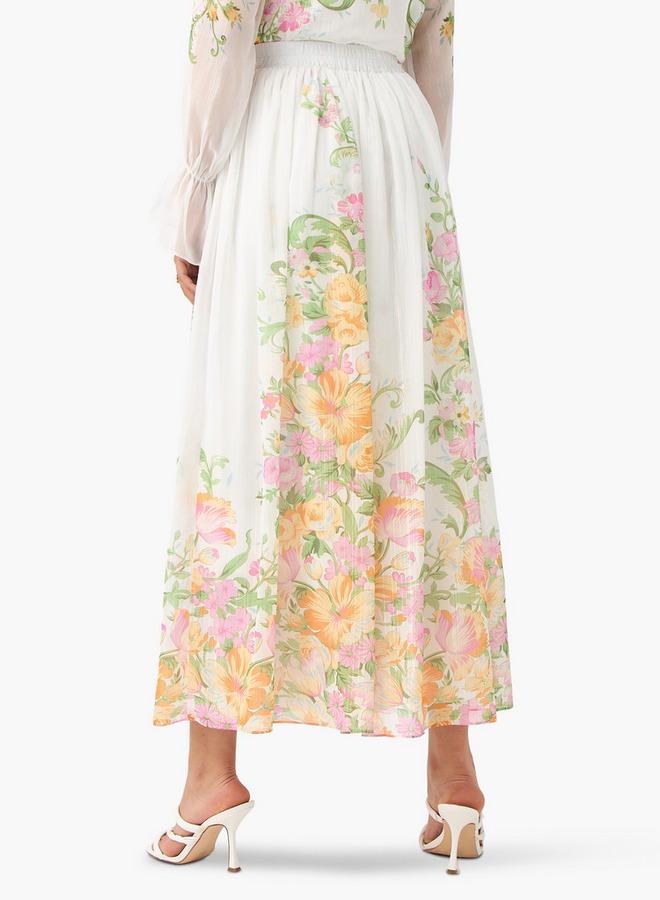 2Xtremz Floral Print A-line Maxi Skirt with Semi-Elasticated Waistband - Image 3