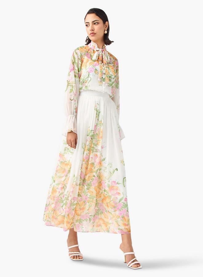 2Xtremz Floral Print A-line Maxi Skirt with Semi-Elasticated Waistband - Image 2