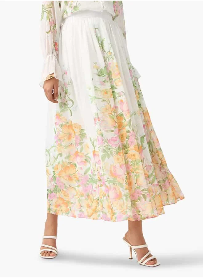 2Xtremz 2Xtremz Floral Print A-line Maxi Skirt with Semi-Elasticated Waistband